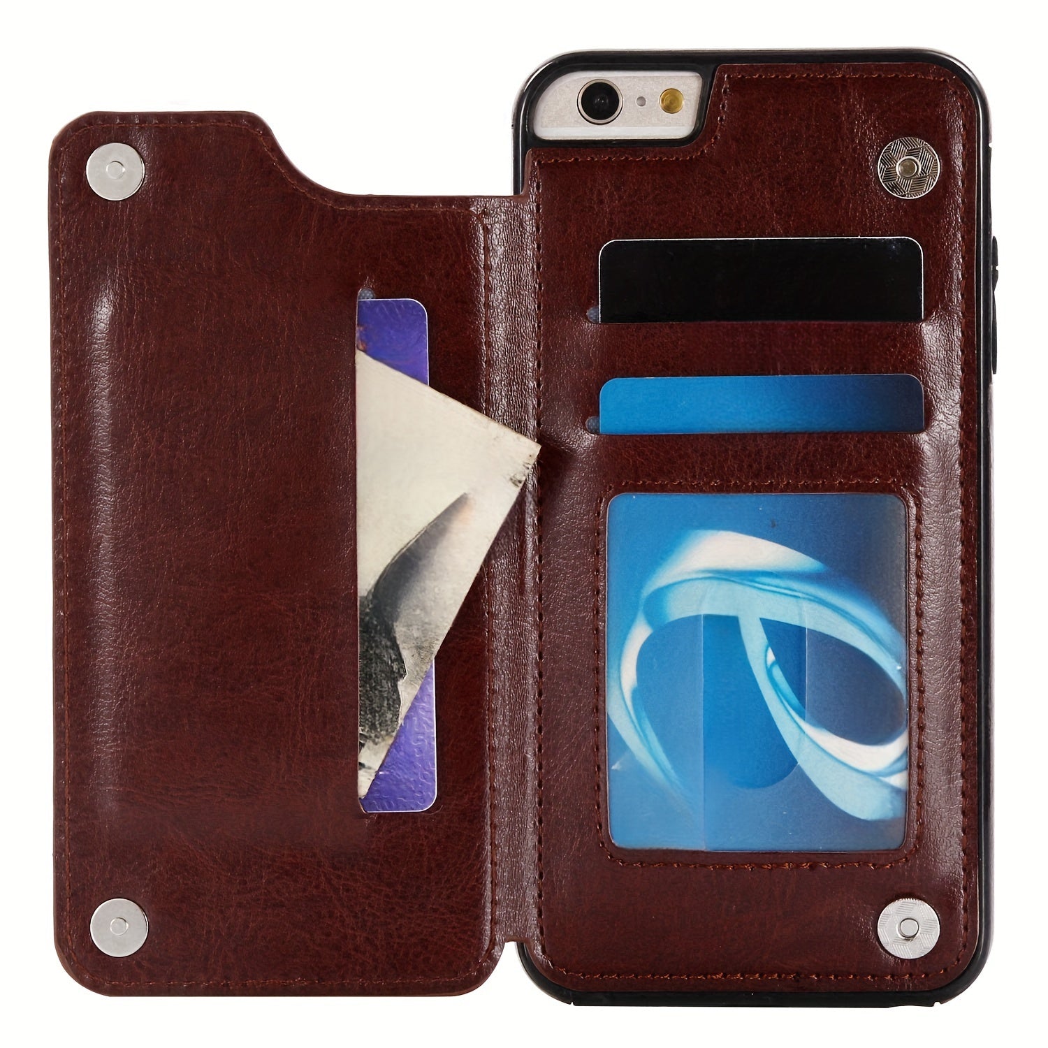 for iPhone 16 15 14 13 12 11 Pro Max XR XS Max SE 2022/2020 7 8 Plus Wallet Case with Card Holder, Faux Leather Kickstand Card Slots Case, Double Magnetic Clasp and Durable Shockproof Cover