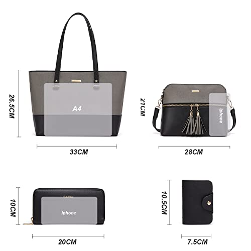 Women Fashion Synthetic Leather Handbags Tote Bag Shoulder Bag Top Handle Satchel Purse Set 4pcs