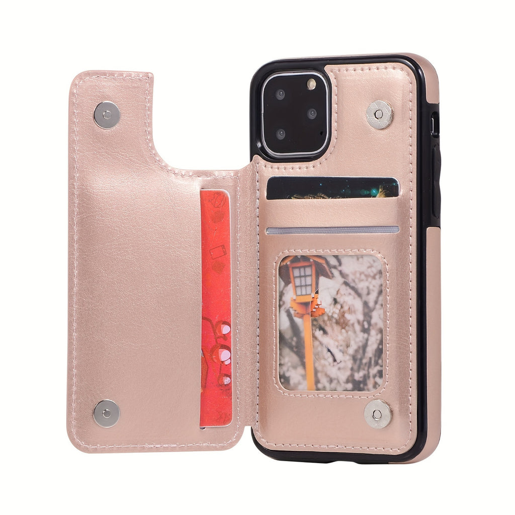 for iPhone 16 15 14 13 12 11 Pro Max XR XS Max SE 2022/2020 7 8 Plus Wallet Case with Card Holder, Faux Leather Kickstand Card Slots Case, Double Magnetic Clasp and Durable Shockproof Cover