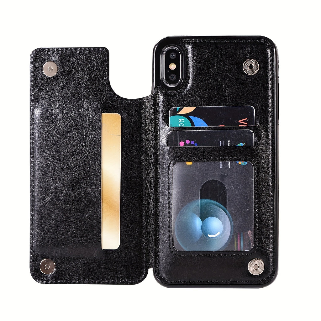 for iPhone 16 15 14 13 12 11 Pro Max XR XS Max SE 2022/2020 7 8 Plus Wallet Case with Card Holder, Faux Leather Kickstand Card Slots Case, Double Magnetic Clasp and Durable Shockproof Cover