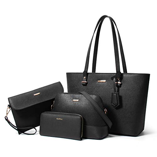 Women Fashion Synthetic Leather Handbags Tote Bag Shoulder Bag Top Handle Satchel Purse Set 4pcs