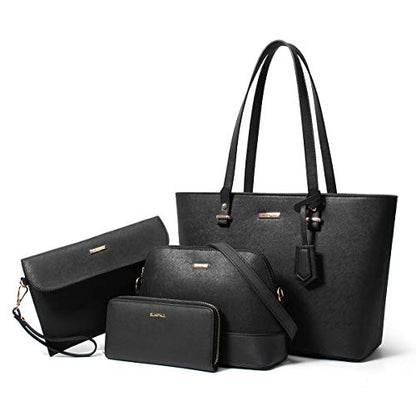 Women Fashion Synthetic Leather Handbags Tote Bag Shoulder Bag Top Handle Satchel Purse Set 4pcs