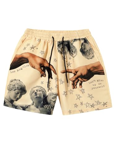 GORGLITTER Men's Letter Graphic Track Shorts Drawstring Waist Summer Workout Shorts Streetwear
