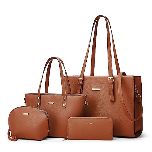Women Fashion Synthetic Leather Handbags Tote Bag Shoulder Bag Top Handle Satchel Purse Set 4pcs