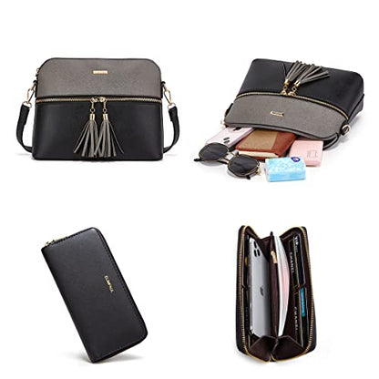 Women Fashion Synthetic Leather Handbags Tote Bag Shoulder Bag Top Handle Satchel Purse Set 4pcs
