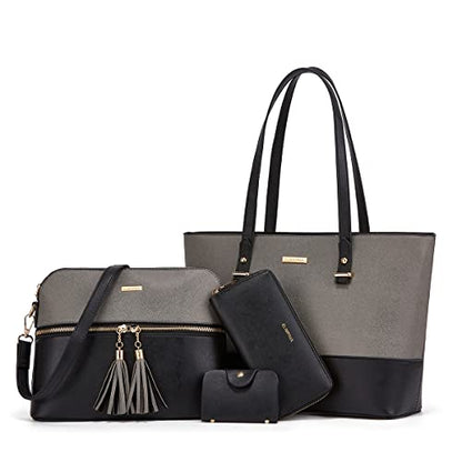 Women Fashion Synthetic Leather Handbags Tote Bag Shoulder Bag Top Handle Satchel Purse Set 4pcs