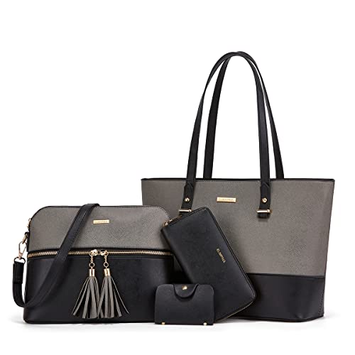 Women Fashion Synthetic Leather Handbags Tote Bag Shoulder Bag Top Handle Satchel Purse Set 4pcs