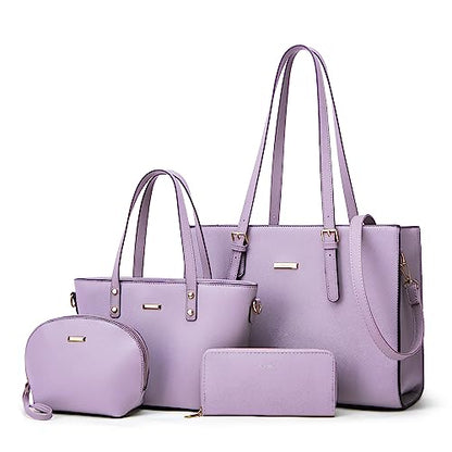 Women Fashion Synthetic Leather Handbags Tote Bag Shoulder Bag Top Handle Satchel Purse Set 4pcs