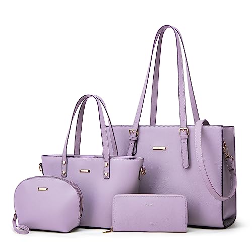 Women Fashion Synthetic Leather Handbags Tote Bag Shoulder Bag Top Handle Satchel Purse Set 4pcs