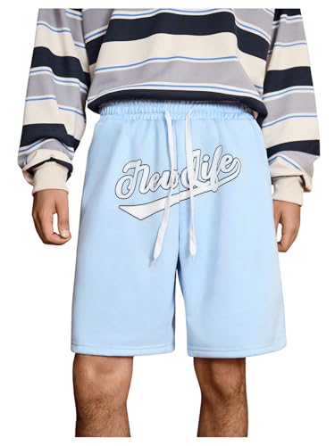 GORGLITTER Men's Letter Graphic Track Shorts Drawstring Waist Summer Workout Shorts Streetwear