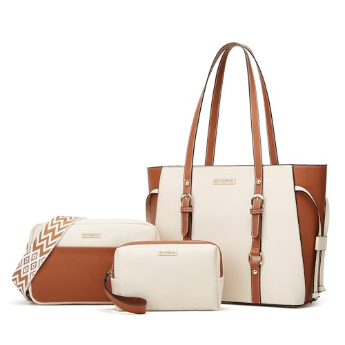 Women Fashion Synthetic Leather Handbags Tote Bag Shoulder Bag Top Handle Satchel Purse Set 4pcs