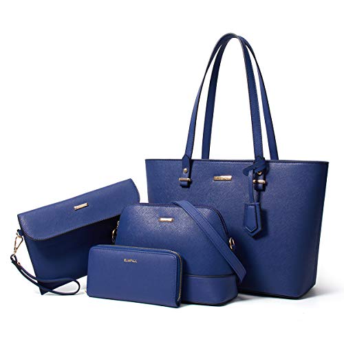 Women Fashion Synthetic Leather Handbags Tote Bag Shoulder Bag Top Handle Satchel Purse Set 4pcs