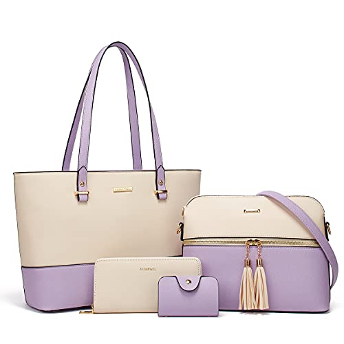 Women Fashion Synthetic Leather Handbags Tote Bag Shoulder Bag Top Handle Satchel Purse Set 4pcs