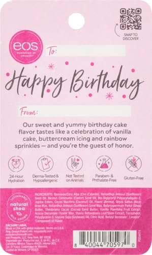 eos Natural Shea Lip Balm- Birthday Cake, All-Day Moisture Lip Care Products, 0.14 oz