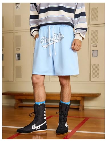 GORGLITTER Men's Letter Graphic Track Shorts Drawstring Waist Summer Workout Shorts Streetwear
