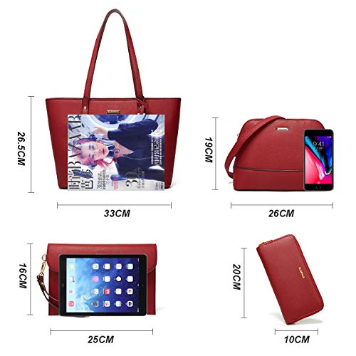 Women Fashion Synthetic Leather Handbags Tote Bag Shoulder Bag Top Handle Satchel Purse Set 4pcs