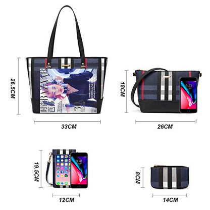 Women Fashion Synthetic Leather Handbags Tote Bag Shoulder Bag Top Handle Satchel Purse Set 4pcs