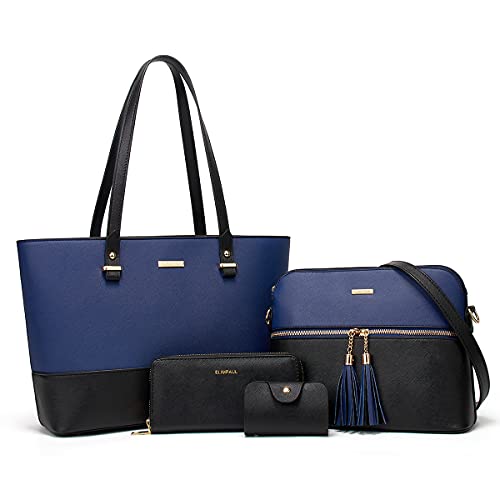 Women Fashion Synthetic Leather Handbags Tote Bag Shoulder Bag Top Handle Satchel Purse Set 4pcs
