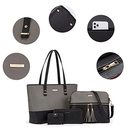 Women Fashion Synthetic Leather Handbags Tote Bag Shoulder Bag Top Handle Satchel Purse Set 4pcs