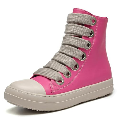 MOFEEDOUKA Womens High Top Sneakers Thick Shoe Laces PU Leather Comfort Platform Walking Shoes with Zipper