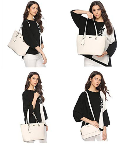 Women Fashion Synthetic Leather Handbags Tote Bag Shoulder Bag Top Handle Satchel Purse Set 4pcs
