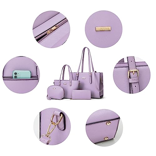 Women Fashion Synthetic Leather Handbags Tote Bag Shoulder Bag Top Handle Satchel Purse Set 4pcs