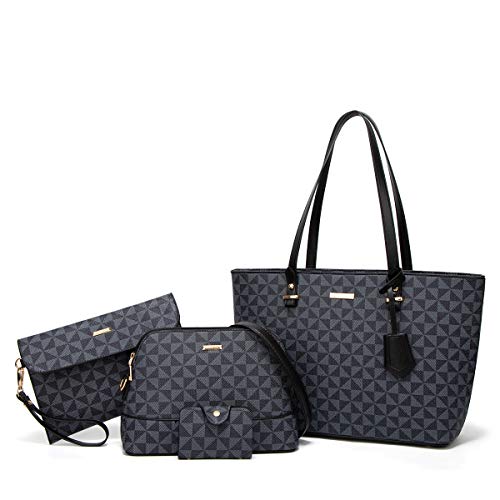 Women Fashion Synthetic Leather Handbags Tote Bag Shoulder Bag Top Handle Satchel Purse Set 4pcs