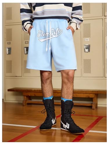 GORGLITTER Men's Letter Graphic Track Shorts Drawstring Waist Summer Workout Shorts Streetwear