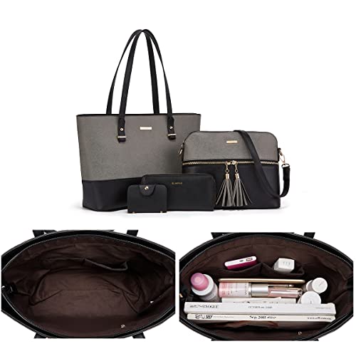 Women Fashion Synthetic Leather Handbags Tote Bag Shoulder Bag Top Handle Satchel Purse Set 4pcs