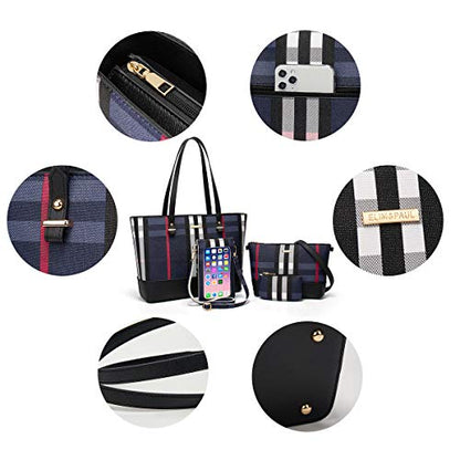 Women Fashion Synthetic Leather Handbags Tote Bag Shoulder Bag Top Handle Satchel Purse Set 4pcs