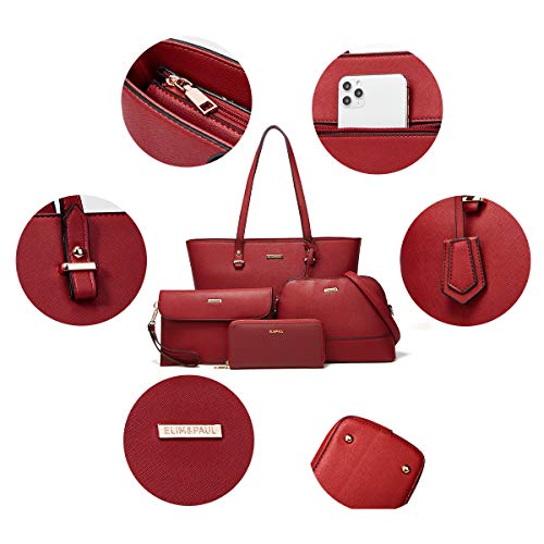 Women Fashion Synthetic Leather Handbags Tote Bag Shoulder Bag Top Handle Satchel Purse Set 4pcs