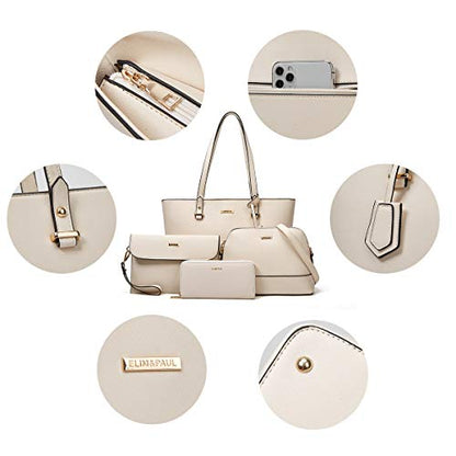 Women Fashion Synthetic Leather Handbags Tote Bag Shoulder Bag Top Handle Satchel Purse Set 4pcs
