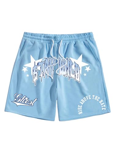 GORGLITTER Men's Letter Graphic Track Shorts Drawstring Waist Summer Workout Shorts Streetwear