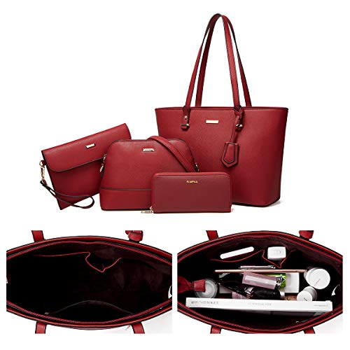 Women Fashion Synthetic Leather Handbags Tote Bag Shoulder Bag Top Handle Satchel Purse Set 4pcs
