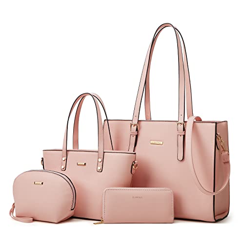 Women Fashion Synthetic Leather Handbags Tote Bag Shoulder Bag Top Handle Satchel Purse Set 4pcs