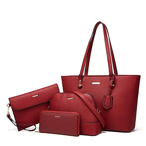 Women Fashion Synthetic Leather Handbags Tote Bag Shoulder Bag Top Handle Satchel Purse Set 4pcs