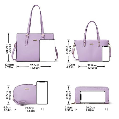 Women Fashion Synthetic Leather Handbags Tote Bag Shoulder Bag Top Handle Satchel Purse Set 4pcs