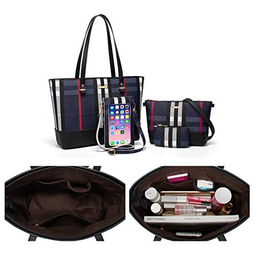 Women Fashion Synthetic Leather Handbags Tote Bag Shoulder Bag Top Handle Satchel Purse Set 4pcs