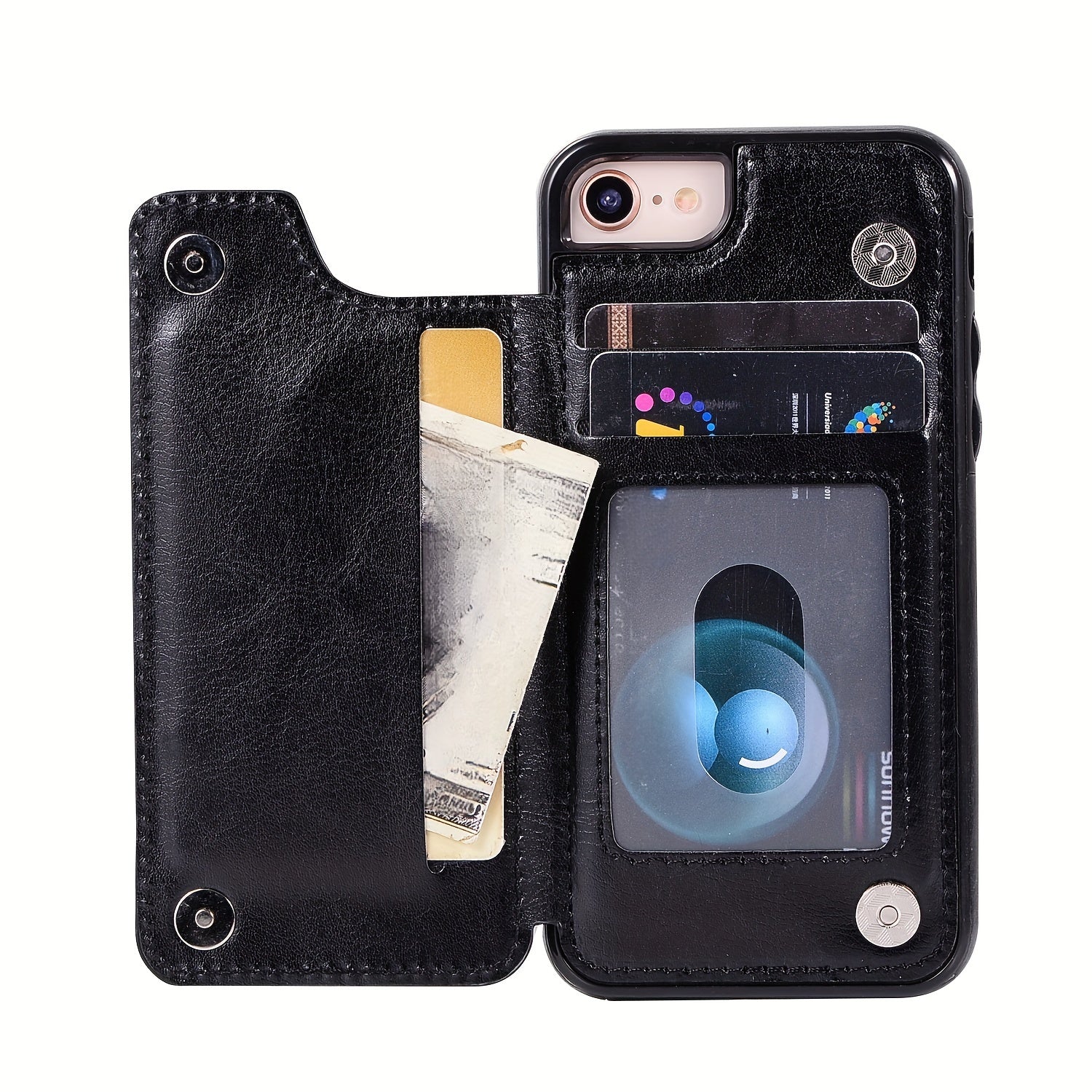 for iPhone 16 15 14 13 12 11 Pro Max XR XS Max SE 2022/2020 7 8 Plus Wallet Case with Card Holder, Faux Leather Kickstand Card Slots Case, Double Magnetic Clasp and Durable Shockproof Cover