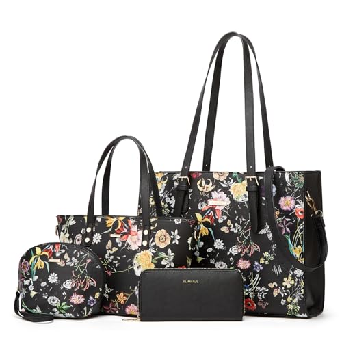 Women Fashion Synthetic Leather Handbags Tote Bag Shoulder Bag Top Handle Satchel Purse Set 4pcs