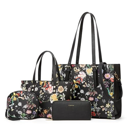 Women Fashion Synthetic Leather Handbags Tote Bag Shoulder Bag Top Handle Satchel Purse Set 4pcs