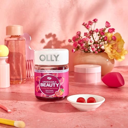 OLLY Undeniable Beauty Gummy, for Hair, Skin, Nails, Biotin, Vitamin C, Keratin, Chewable Supplement, Grapefruit, 30 Day Supply - 120 Count