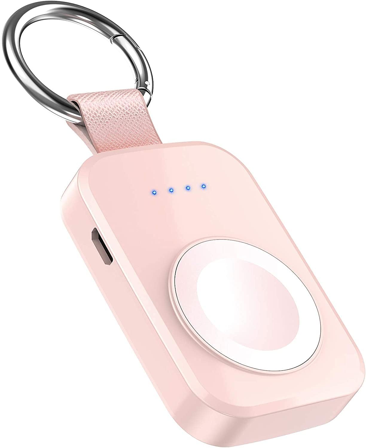 i.VALUX Portable Wireless Charger for Apple Watch Series 10/9/8/UItra/7/6/5/4/3/2/SE/Nike, Compact Magnetic iWatch Charger 1000mAh Power Bank Travel Keychain Style Gift for Mother Girl Birthday-Pink