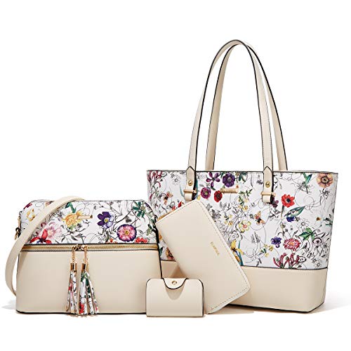 Women Fashion Synthetic Leather Handbags Tote Bag Shoulder Bag Top Handle Satchel Purse Set 4pcs