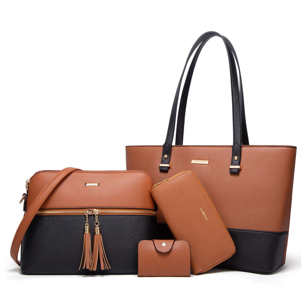Women Fashion Synthetic Leather Handbags Tote Bag Shoulder Bag Top Handle Satchel Purse Set 4pcs