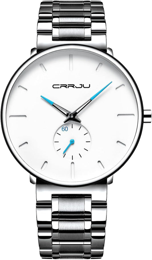 Mens Watches Ultra-Thin Minimalist Waterproof-Fashion Wrist Watch for Men Unisex Dress with Stainless Steel Band-Black Hands