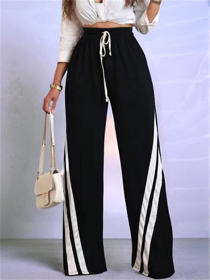 Patchwork Pants for Women High Waist Straight Wide Leg Sweatpants Color Block Striped Track Loose Pants