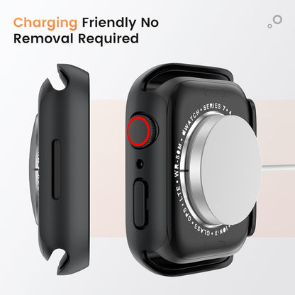 Goton Waterproof Privacy Case for Apple Watch Series 10 SE 9 8 7 6 5 4 Ultra 2 Ultra, Hard PC Bumper Tempered Glass Screen Protector for iWatch Cover Accessories, 46mm Matte Black