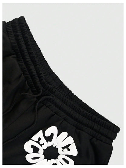 GORGLITTER Men's Letter Graphic Track Shorts Drawstring Waist Summer Workout Shorts Streetwear