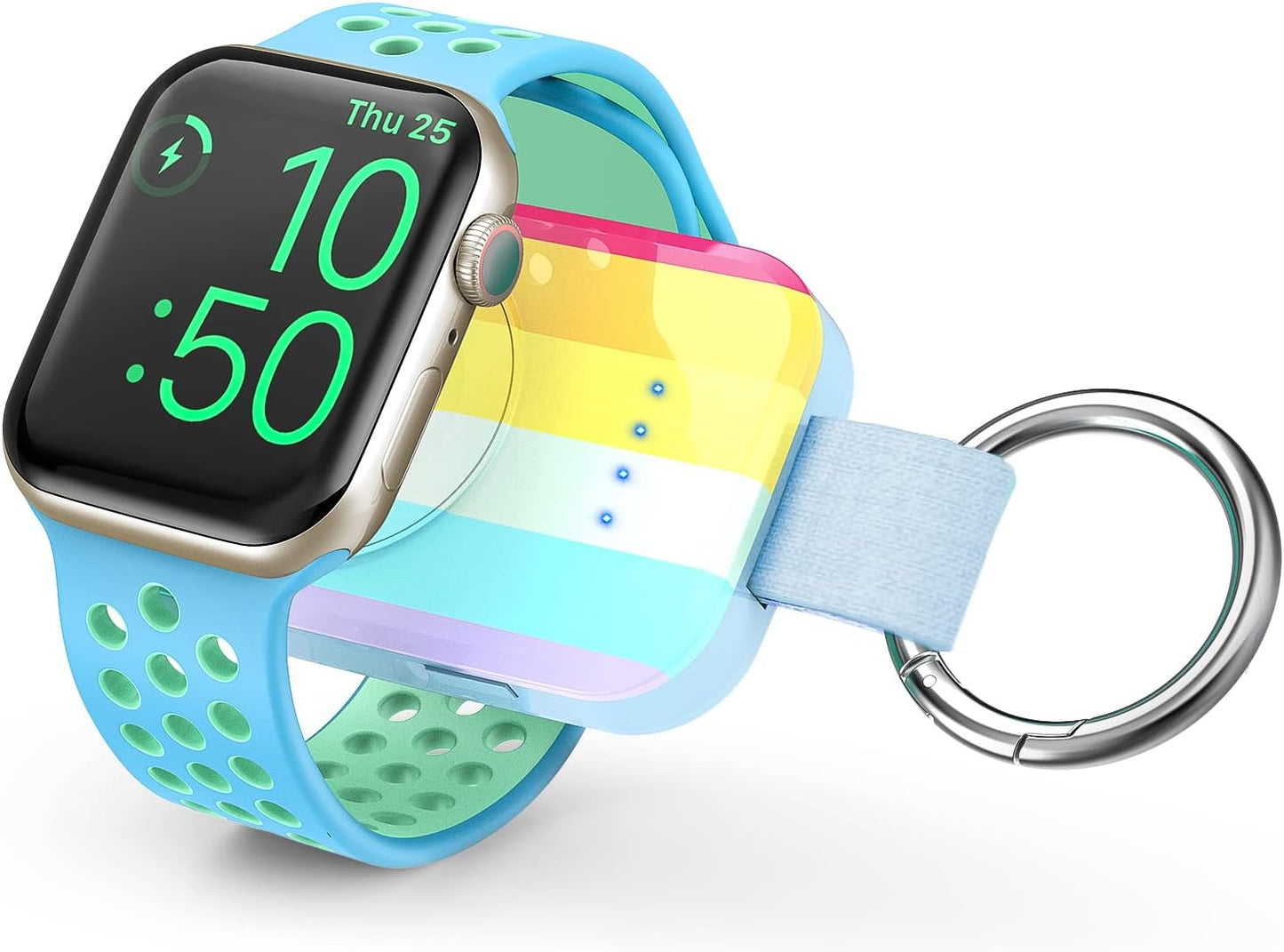 i.VALUX Portable Wireless Charger for Apple Watch Series 10/9/8/UItra/7/6/5/4/3/2/SE/Nike, Compact Magnetic iWatch Charger 1000mAh Power Bank Travel Keychain Style Gift for Mother Girl Birthday-Pink